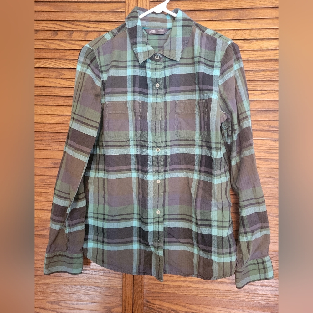 The North Face Women's Aqua Plaid Flannel Size Large